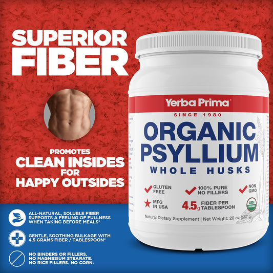 Yerba Prima Organic Psyllium Husk Fiber pack2 box—convenient two-pack for daily fiber.
