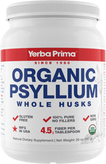 Yerba Prima Organic Psyllium Whole Husk bottle pour for easy daily fiber support