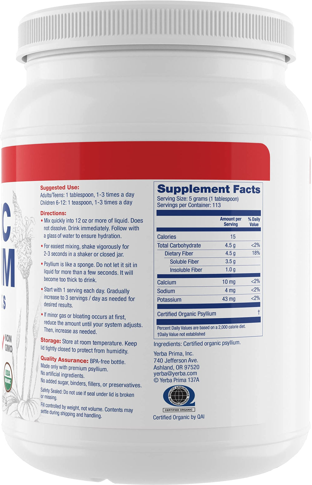 Yerba Prima Psyllium 20oz jar close-up for daily routine
