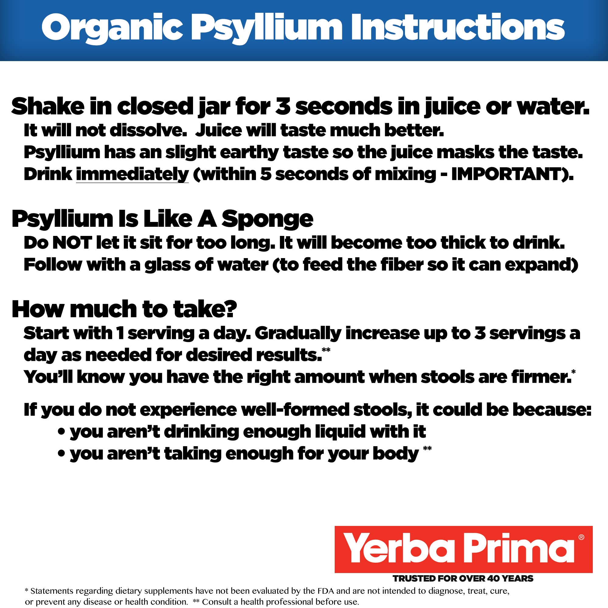Yerba Prima Psyllium jar front highlights 20 oz size and pure fiber