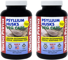 Yerba Prima Psyllium Husk Capsules bottle front – vegan fiber support for daily gut health.