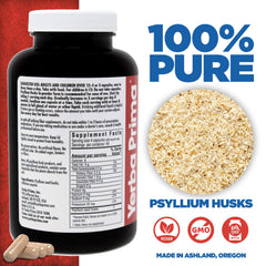 Yerba Prima Psyllium Husk Capsules closeup – 625 mg per capsule.