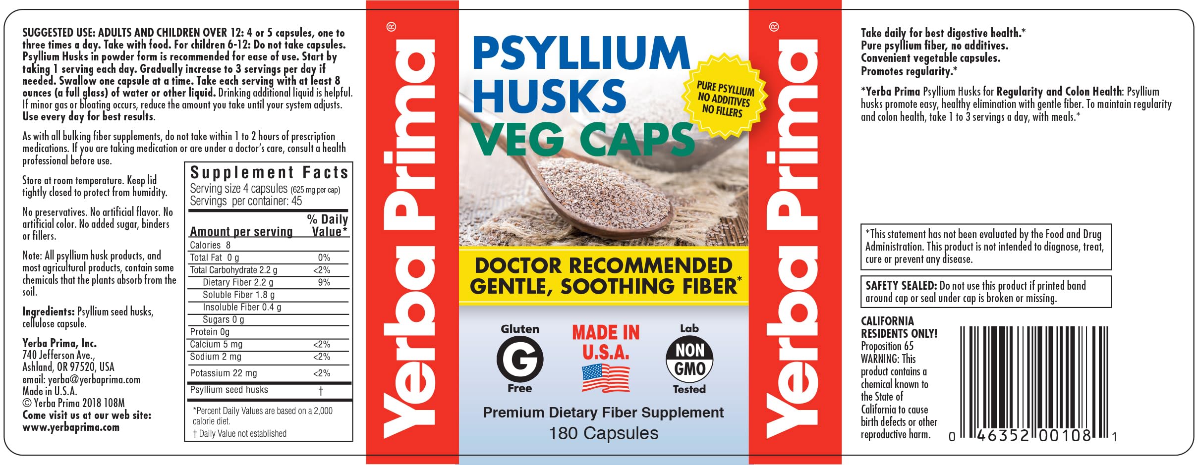 Yerba Prima Psyllium Husk Capsules daily use – gentle colon support.