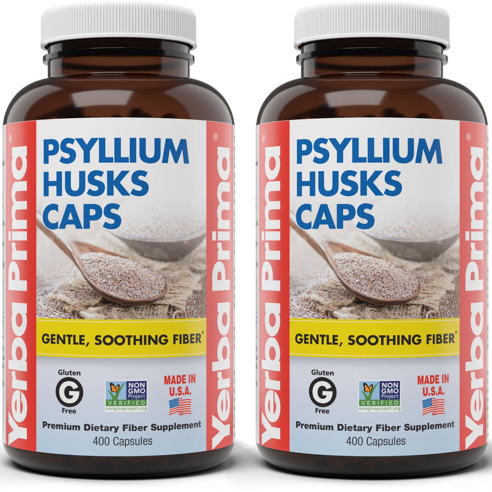 Yerba Prima psyllium husks caps bottle shown for daily fiber support