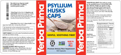 Dosing scene with Yerba Prima psyllium husks caps and water for easy elimination support