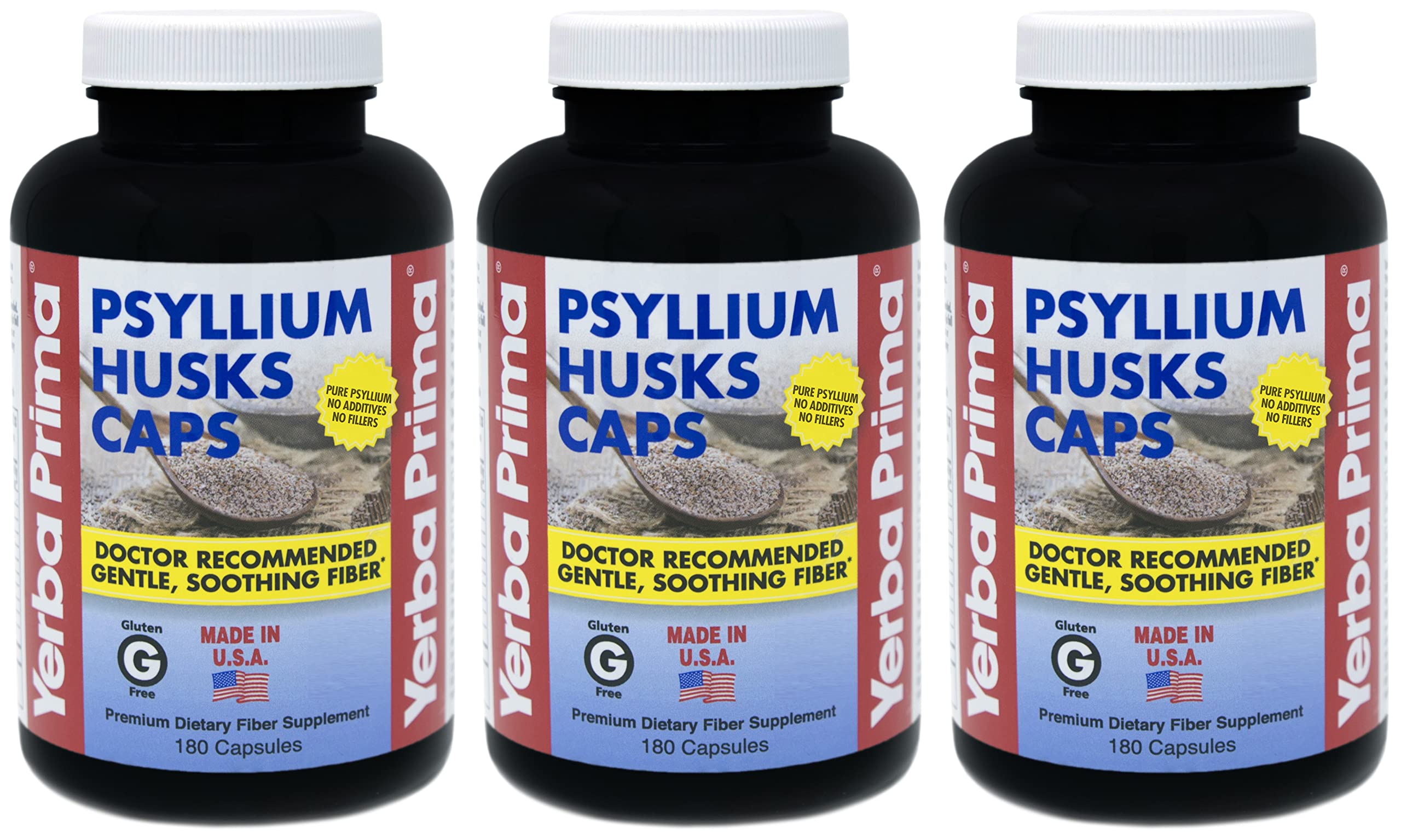 Yerba Prima Psyllium Husks Caps triple-pack for daily fiber support