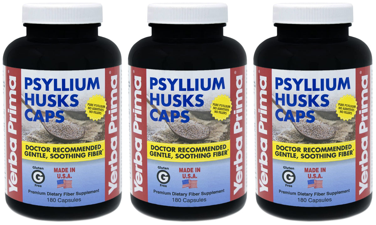 Yerba Prima Psyllium Husks Caps triple-pack for daily fiber support