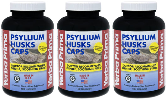 Yerba Prima Psyllium Husks Caps triple-pack for daily fiber support
