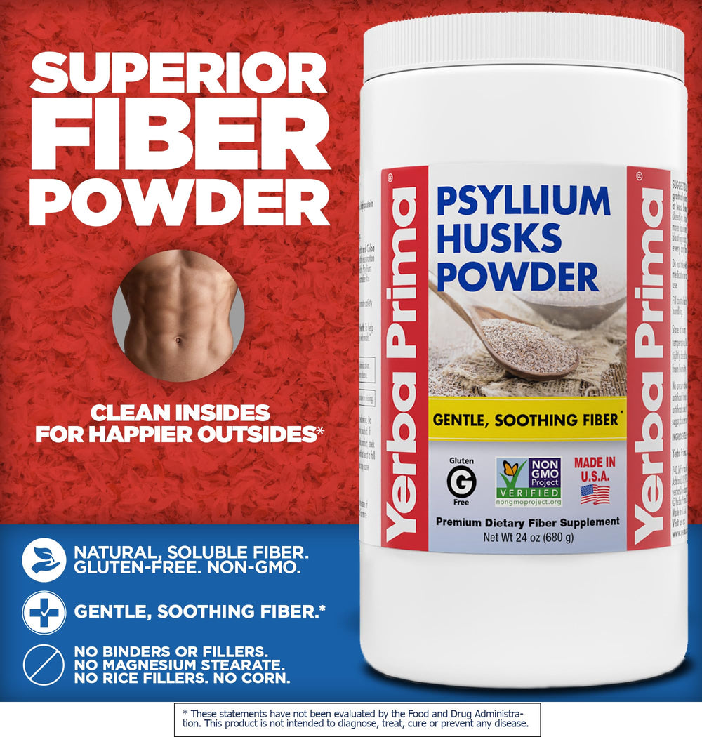 Yerba Prima psyllium fine-ground powder texture ideal for smooth mixing