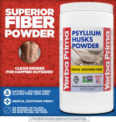 Yerba Prima psyllium fine-ground powder texture ideal for smooth mixing