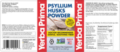 Front packaging showing Yerba Prima Psyllium Husks Powder's clean ingredient list.