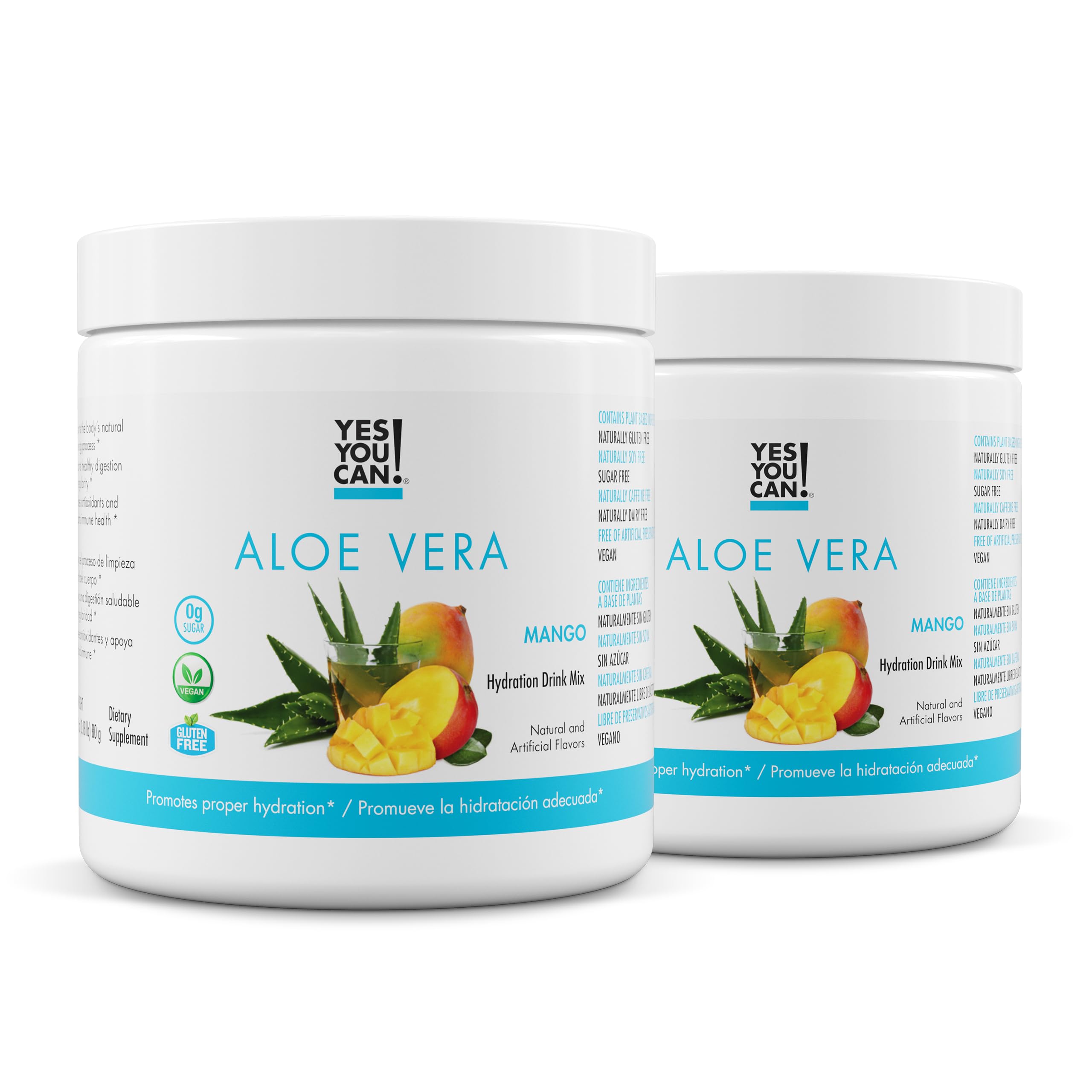 Yes You Can Aloe Vera Powder Drink Mix bottle pour for easy hydration on the go.