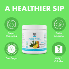 Yes You Can Aloe Vera Mango mix in a glass with ice for a refreshing hydration.