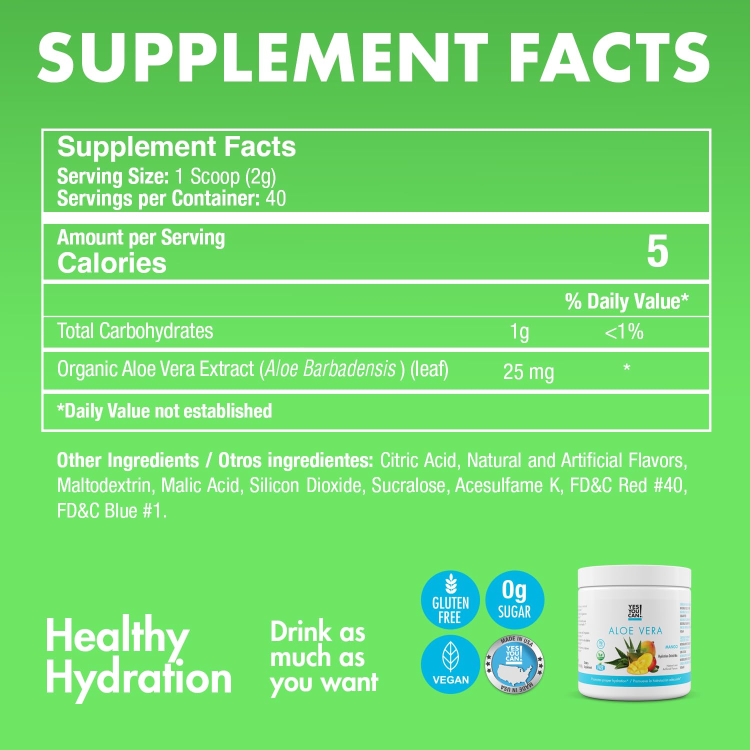 Yes You Can Aloe Vera powder scoop ready to measure for smoothies or water.