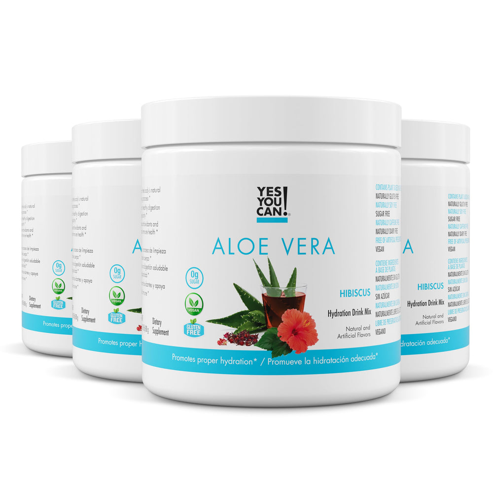 Yes You Can! Aloe Vera Drink Mix canister ready for low-calorie hydration.