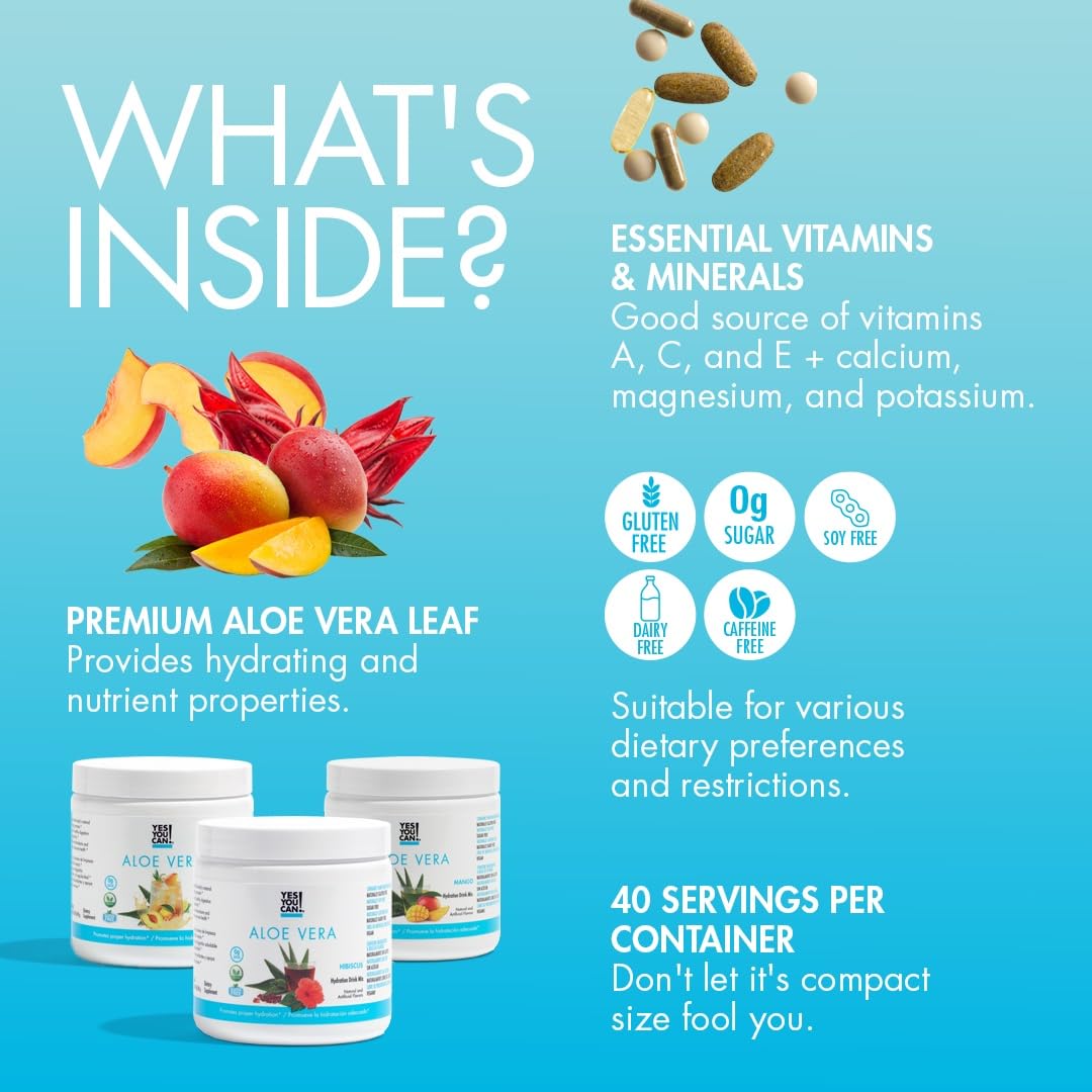 Yes You Can! Aloe Vera canister featuring flavor variety and natural ingredients.