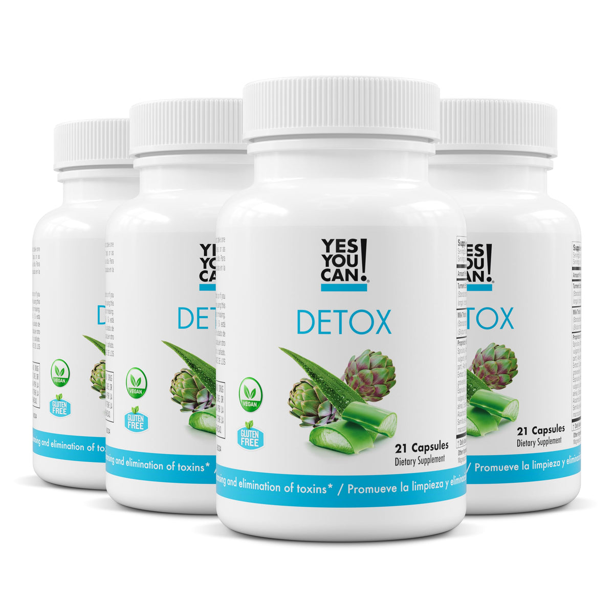 Yes You Can! detox pills bottle front view for convenient daily cleanse.