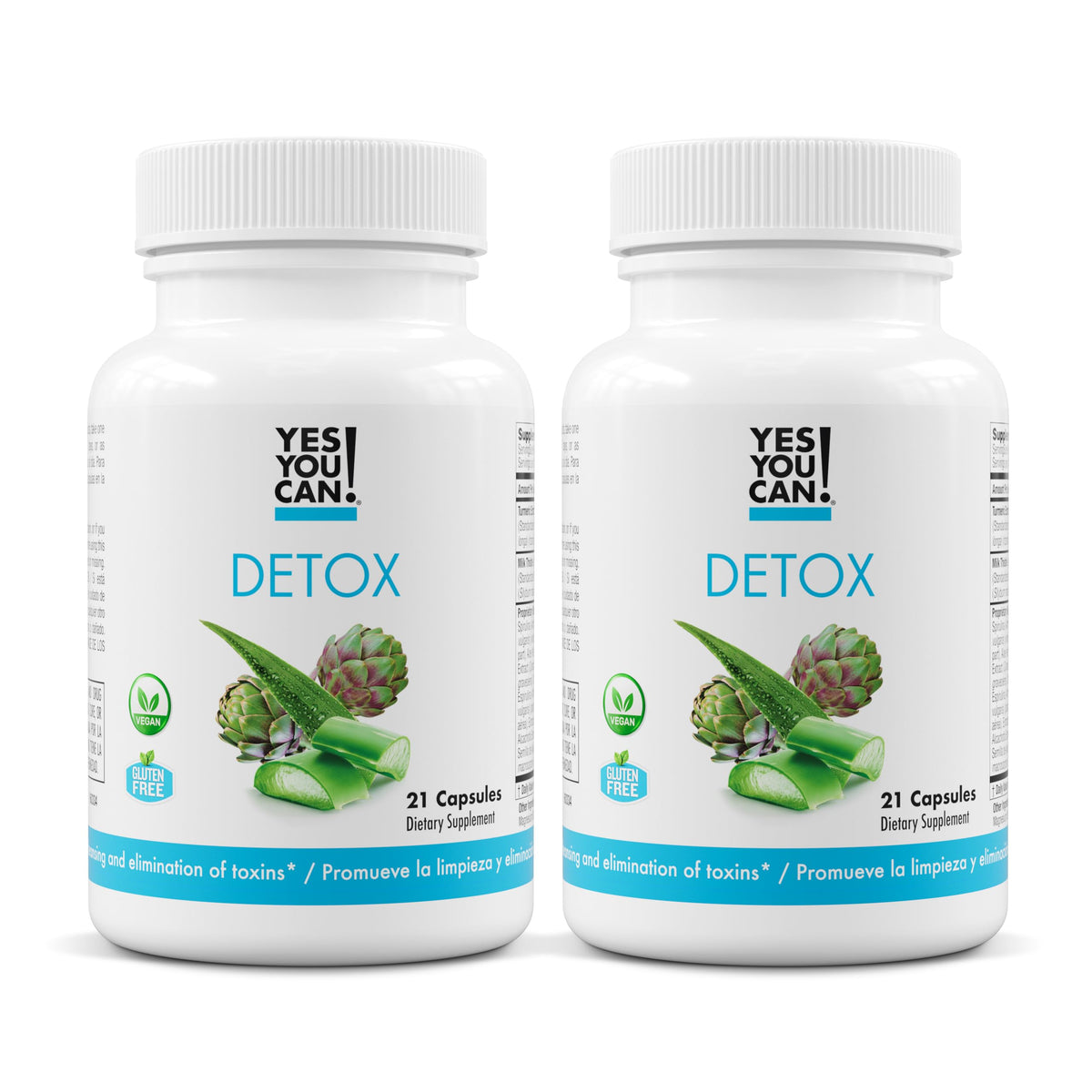 Yes You Can! detox pills bottle front view showing a convenient 2-pack option for daily use