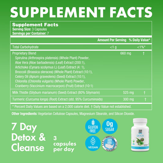 Yes You Can! detox pills bottle side label highlighting gluten-free and vegetarian features
