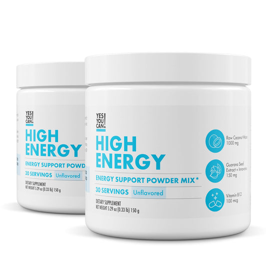 Yes You Can! Shake Booster bottle shows tropical coconut energy to kickstart your day.