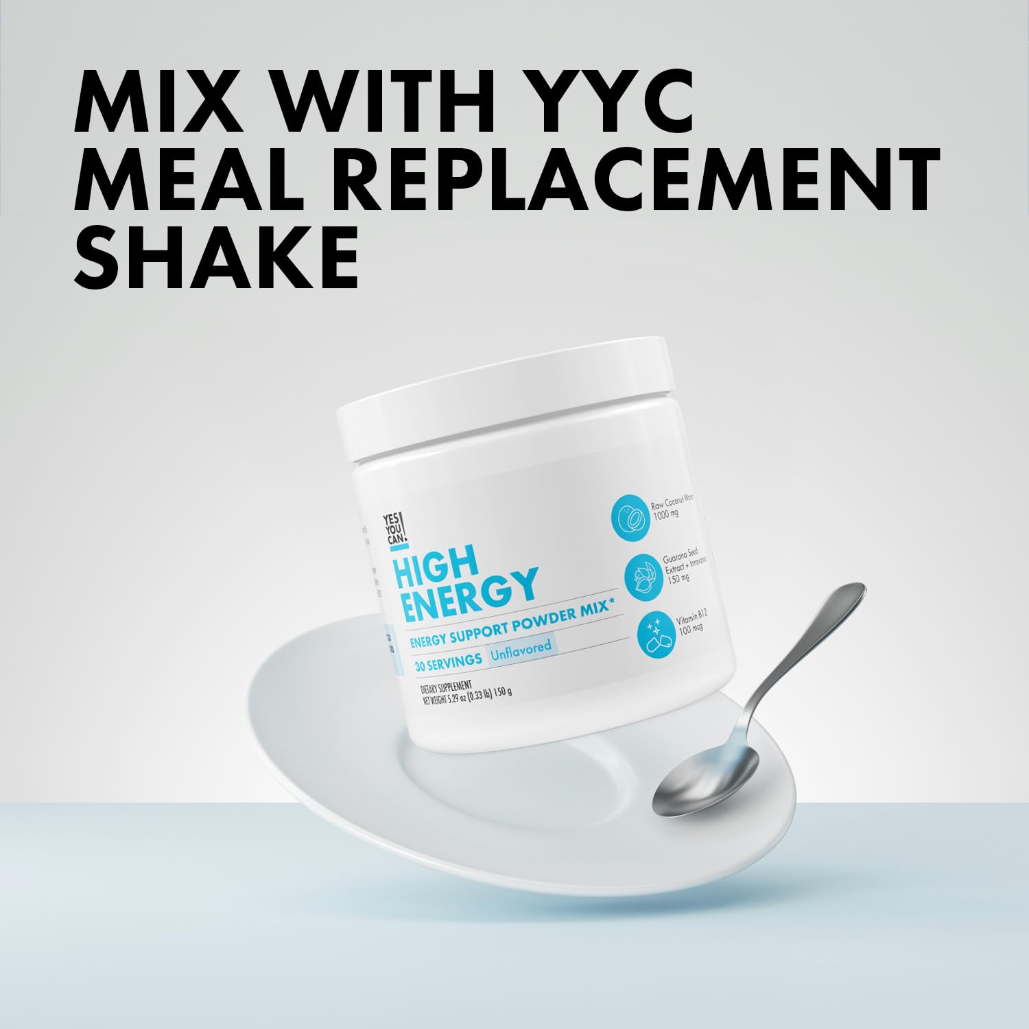 Yes You Can! Shake Booster label closeup highlights natural caffeine sources.