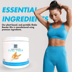 Yes You Can! Shake Booster Pure Fiber shake in a glass for quick fiber-enriched drinks.