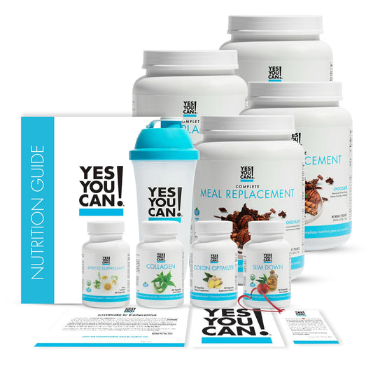Yes You Can! Transform chocolate shake bottles show two 1560g tins for meals.
