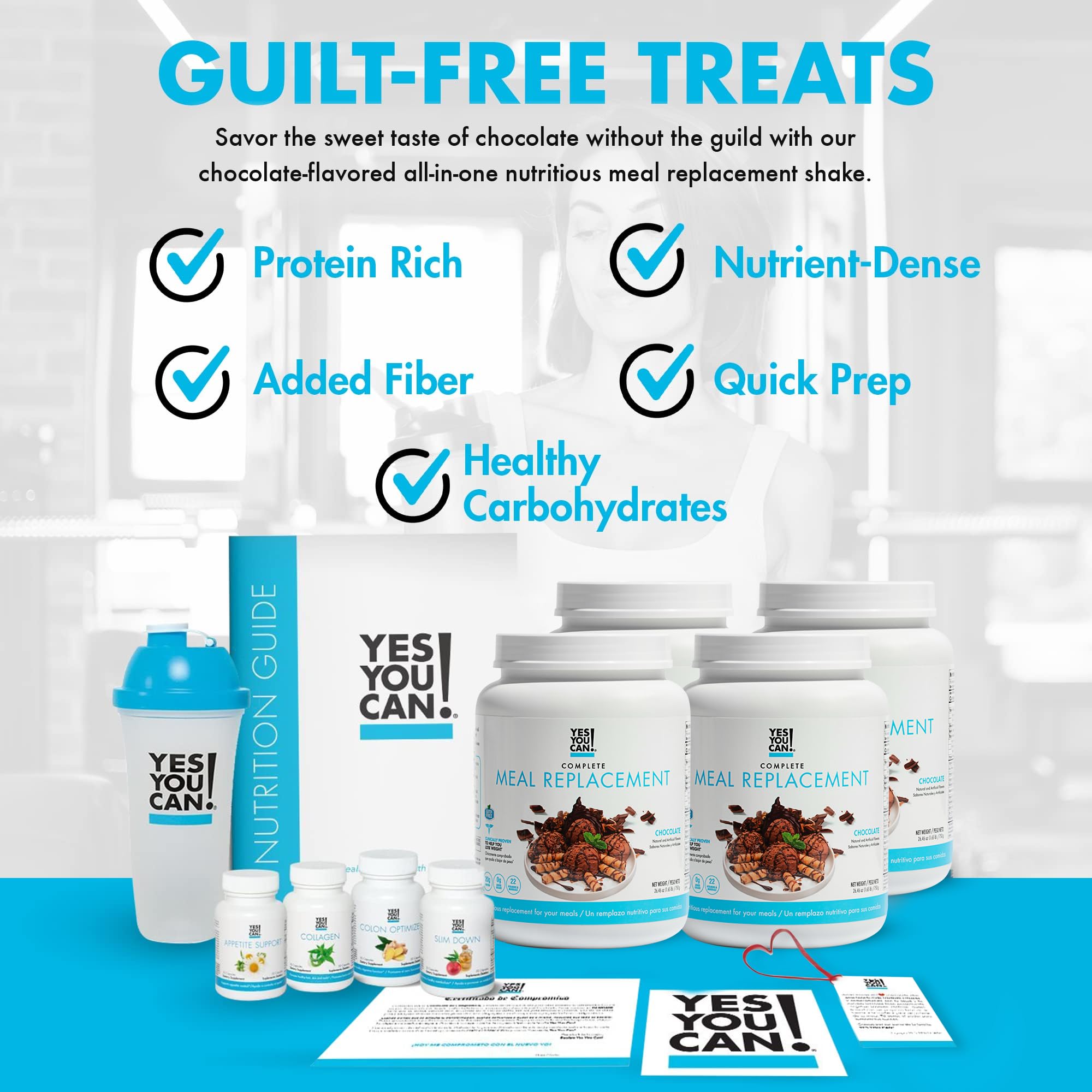 Yes You Can! Transform shake ingredients label highlights gluten-free chocolate mix.