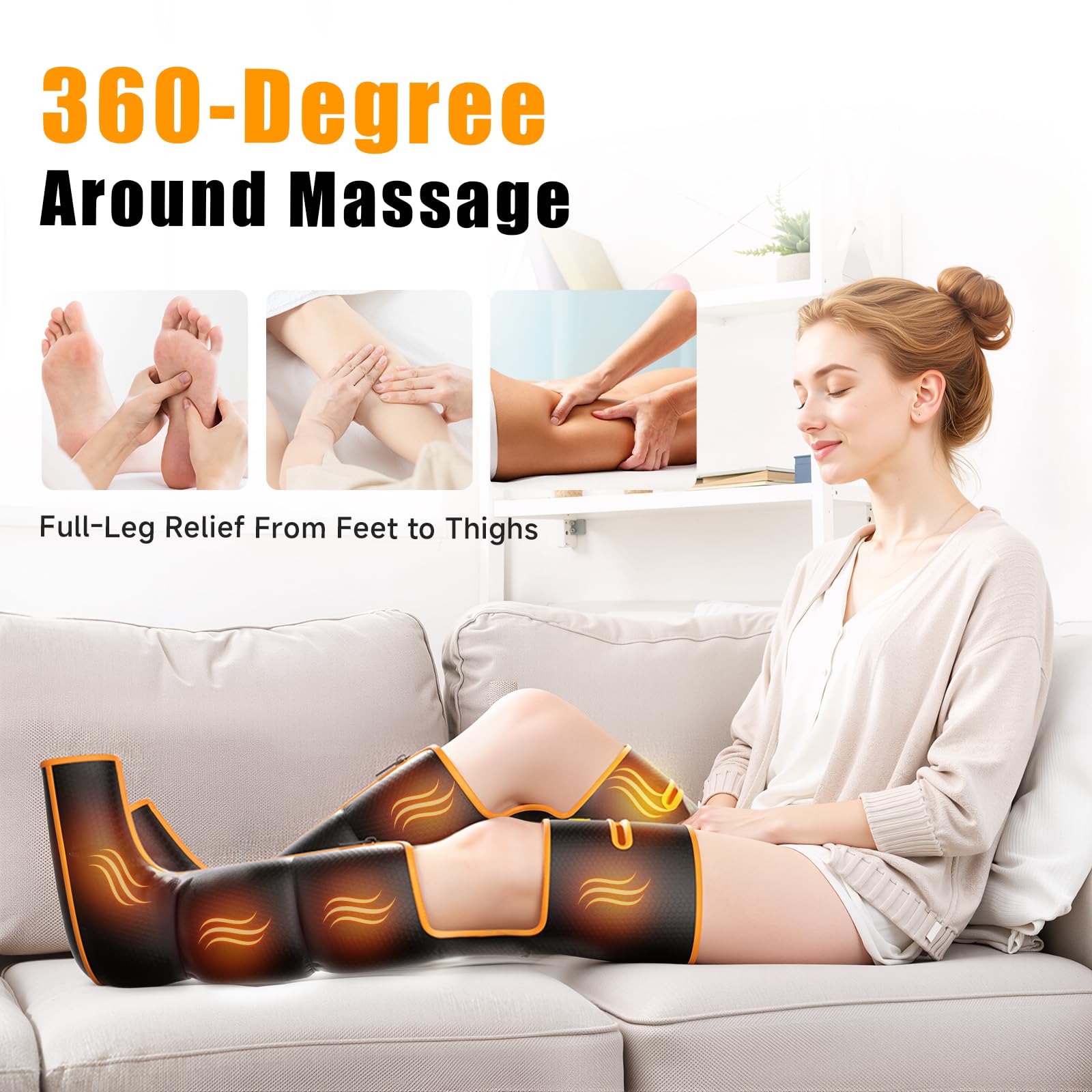 Yeskuyan leg massager airbags illustration highlighting eight airbags for even pressure