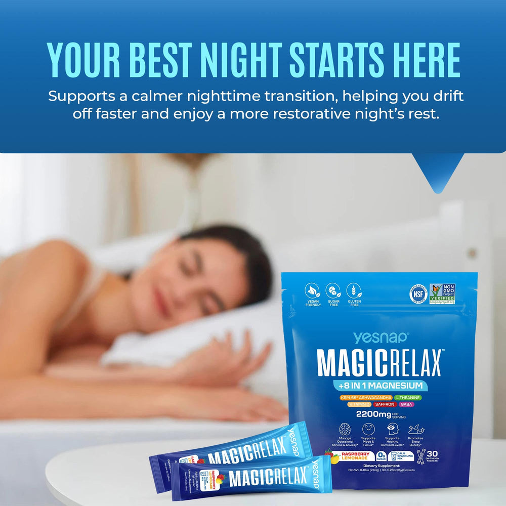 Yesnap MAGICRELAX spoon pours powder for easy daily mood support.