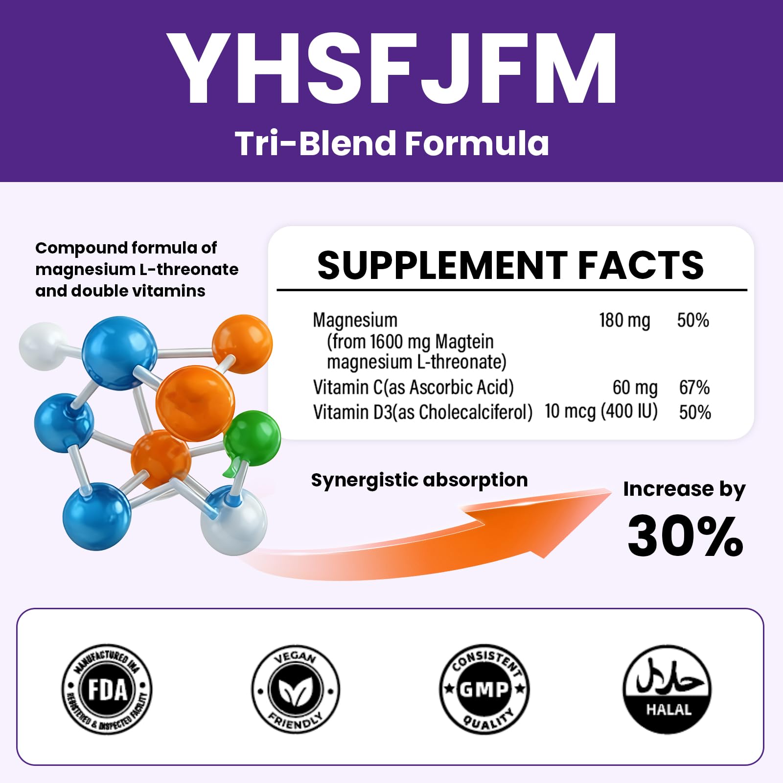 YHSFJFM Plant-based capsules in a vegetarian bottle for daily use.