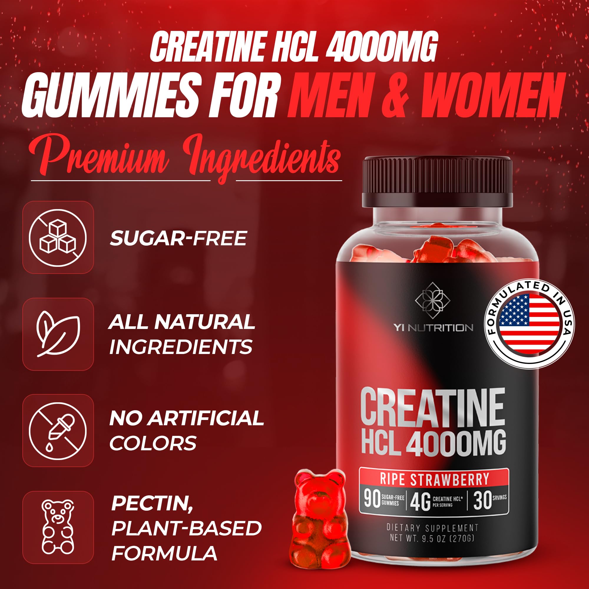 Yi Nutrition Creatine HCL Gummy strawberry pieces in view
