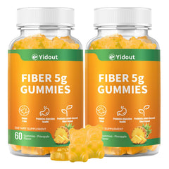 Yidout Fiber Gummies pineapple bottle showing no sugar added pineapple flavor for daily gut support
