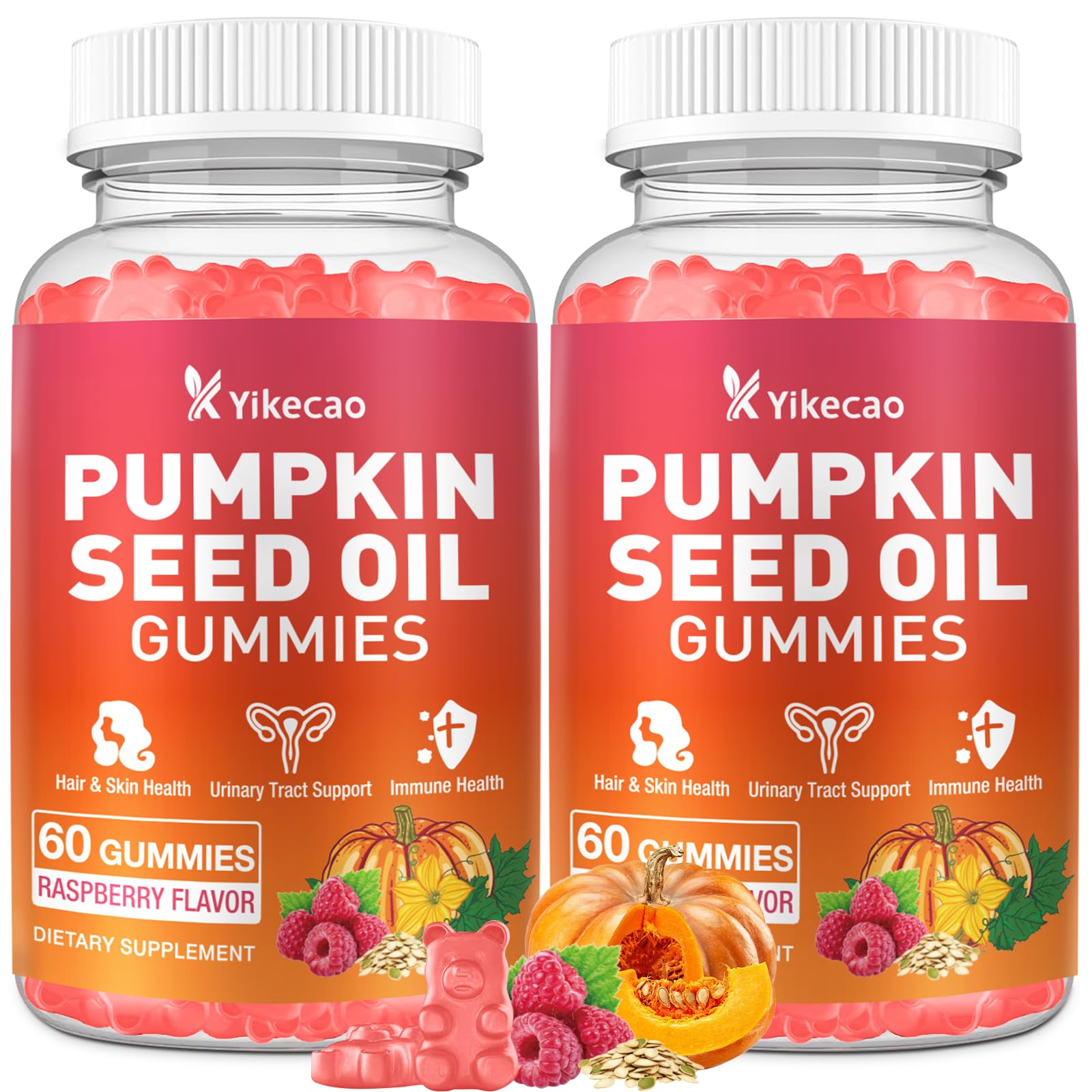 Yikecao pumpkin seed oil gummies bottle front, 2-pack for daily support