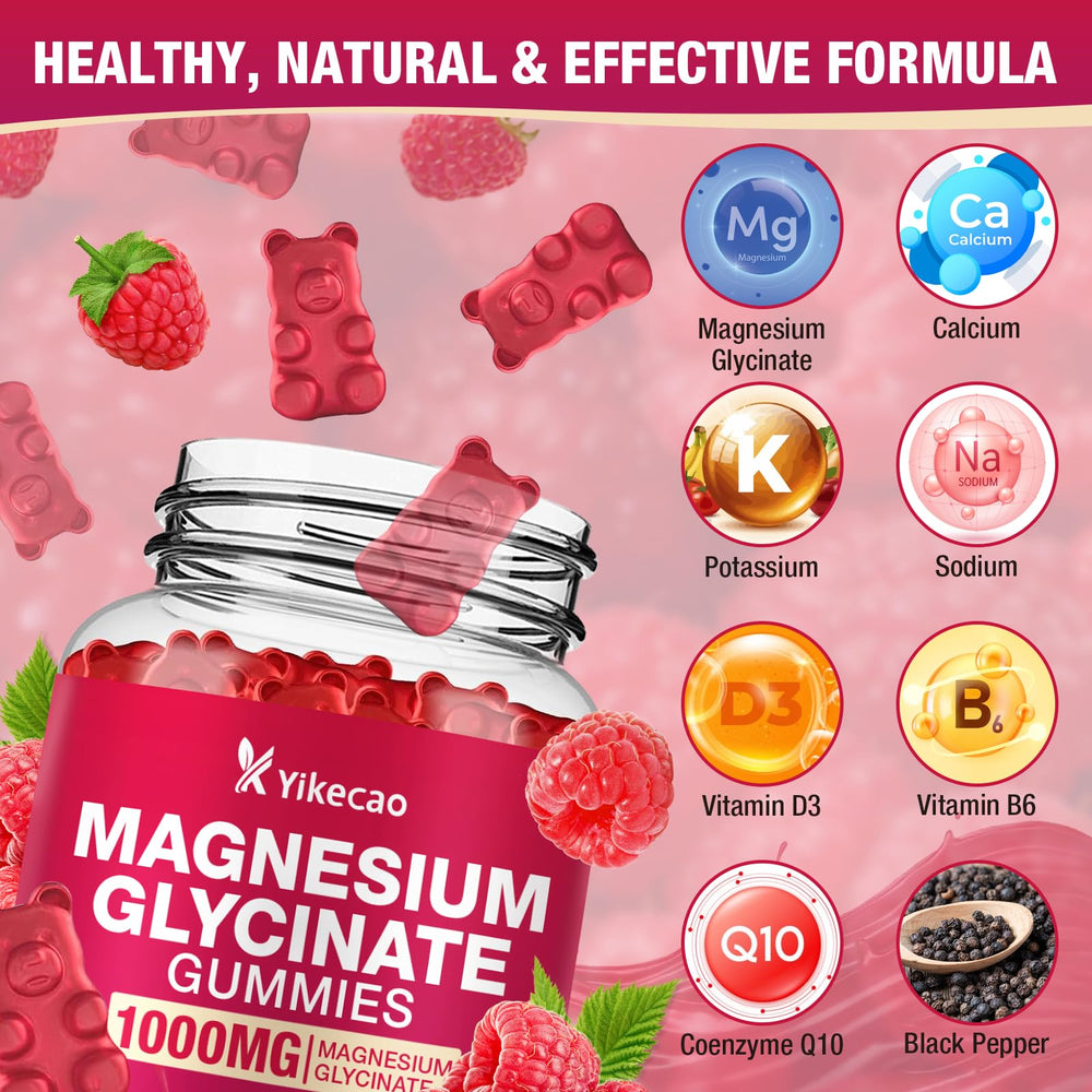 Yikecao Raspberry flavored gummies close-up, sugar-free formula.