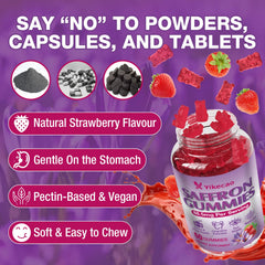 Yikecao saffron gummies vegan ingredients emphasizing plant-based pectin base.
