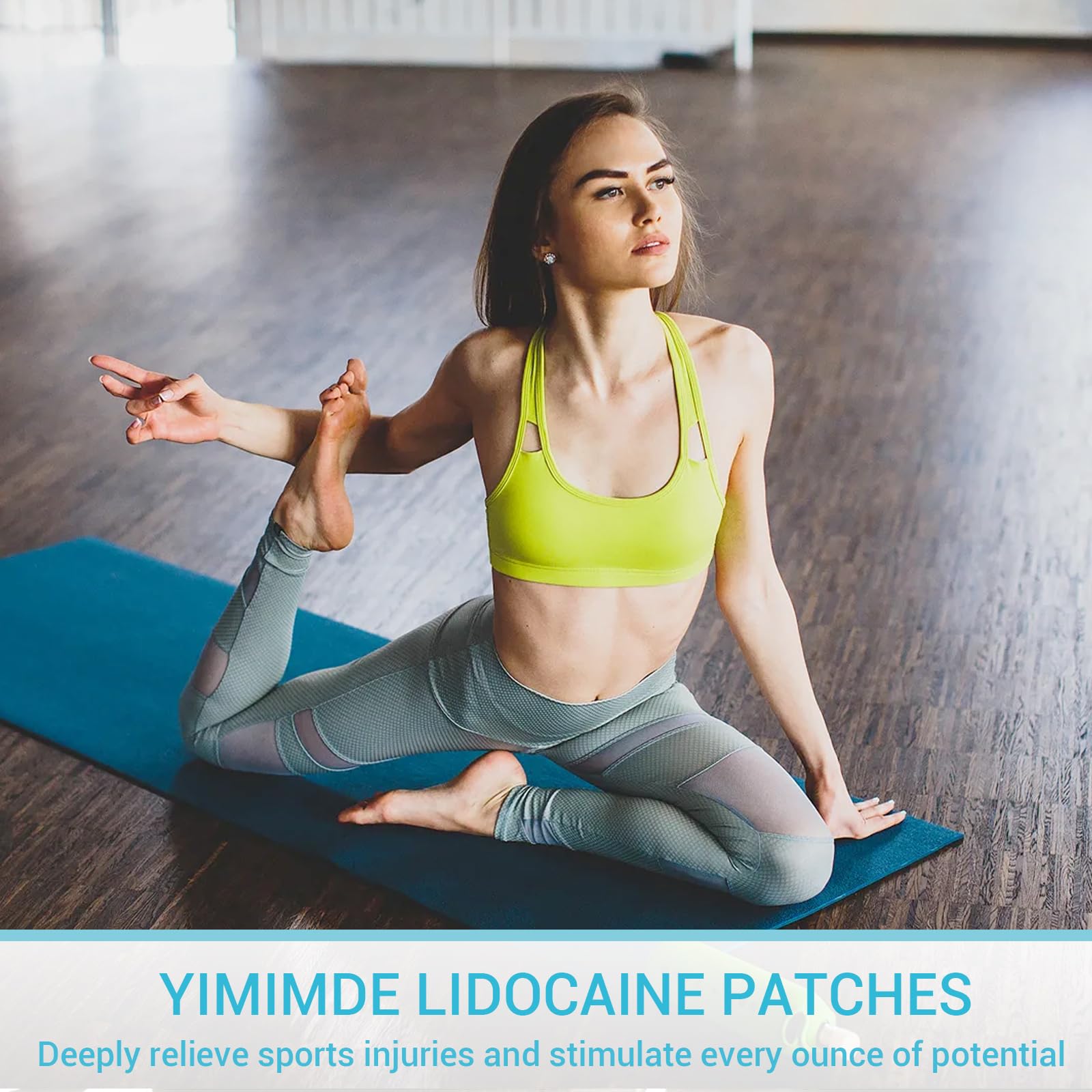 Close view of yimimde patches covering back, neck, and knee areas.