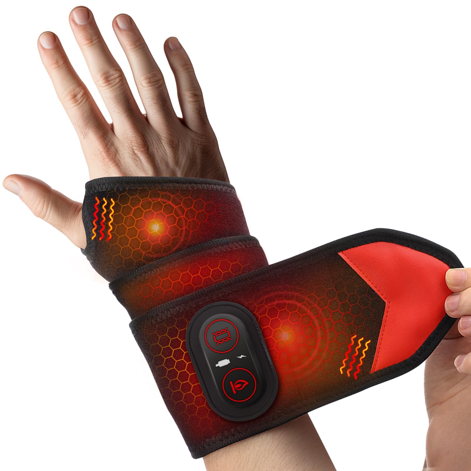 Yincook cordless wrist heating pad front view showing a soft adjustable sleeve for comfort