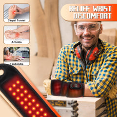 Yincook wrist massager with red light therapy in a work setup promoting relaxation