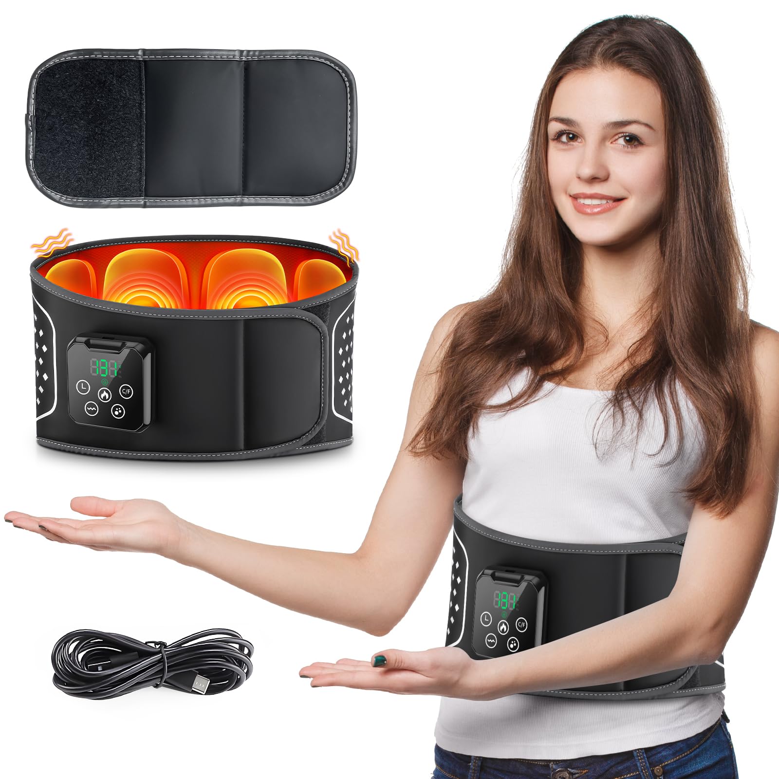 Yincook lower back massager with heat in action for portable relief.