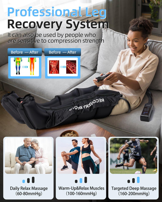 YINGGG Air Leg Massager shows nine-intensity control for customizable recovery sessions.