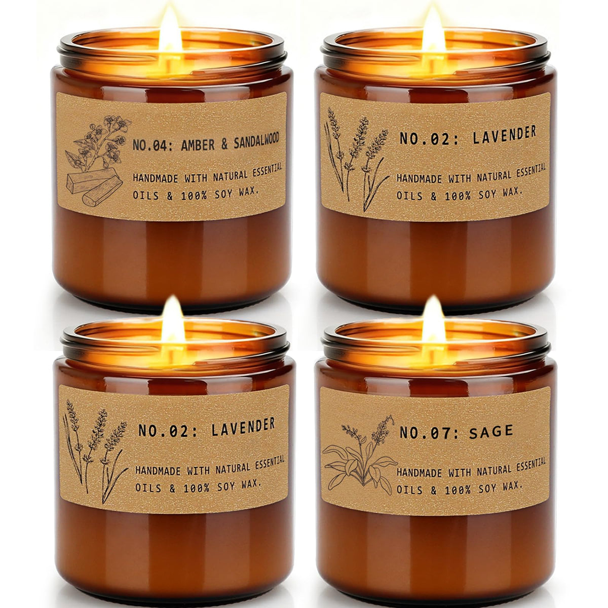 YINUO LIGHT lavender-sage candle set creates calming ambiance with lavender and sage notes.