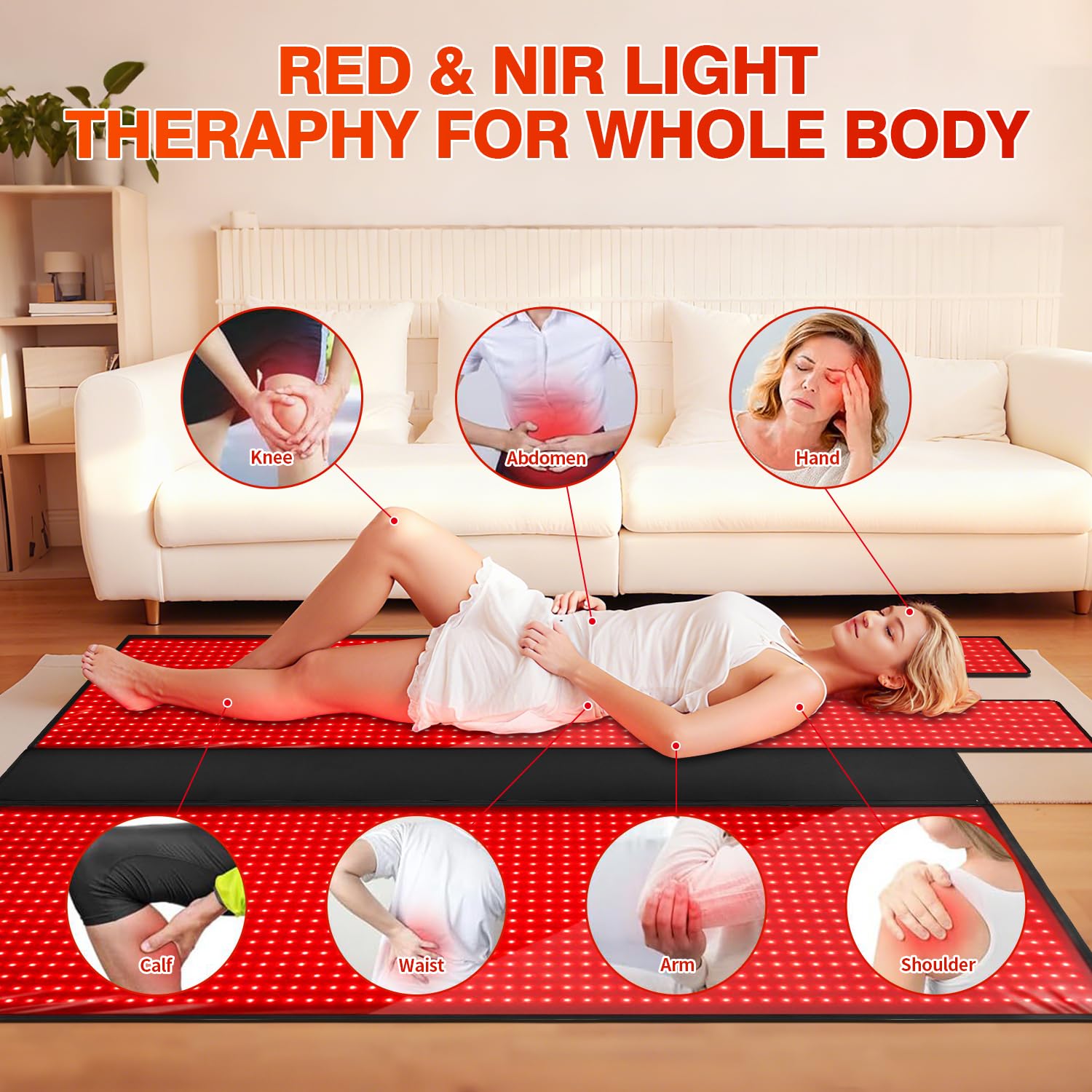 User lying beneath the YIPFREE full-body blanket during a relaxation session.