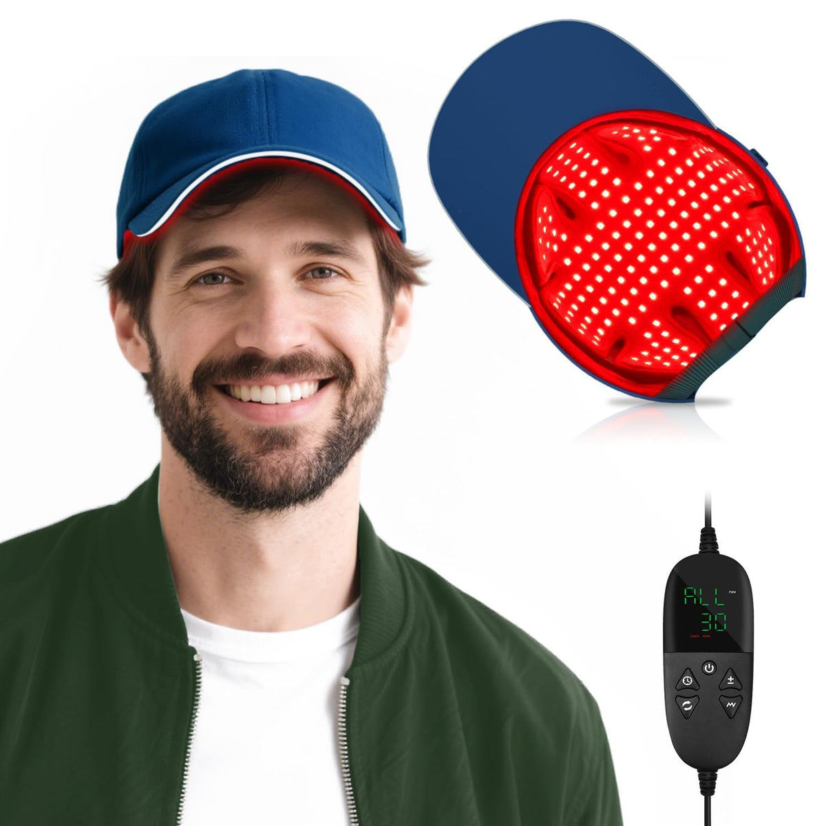YIPFREE Red Light Cap front view with triple-wavelength LEDs for scalp care