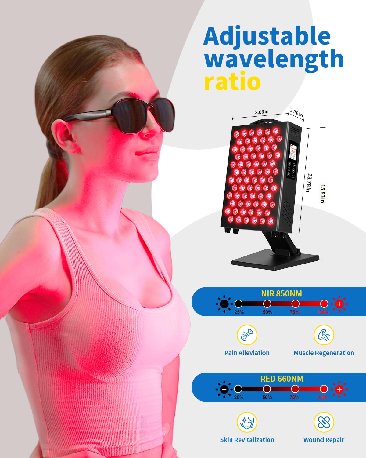YIPFREE red light panel side view highlighting slim profile for compact spaces.