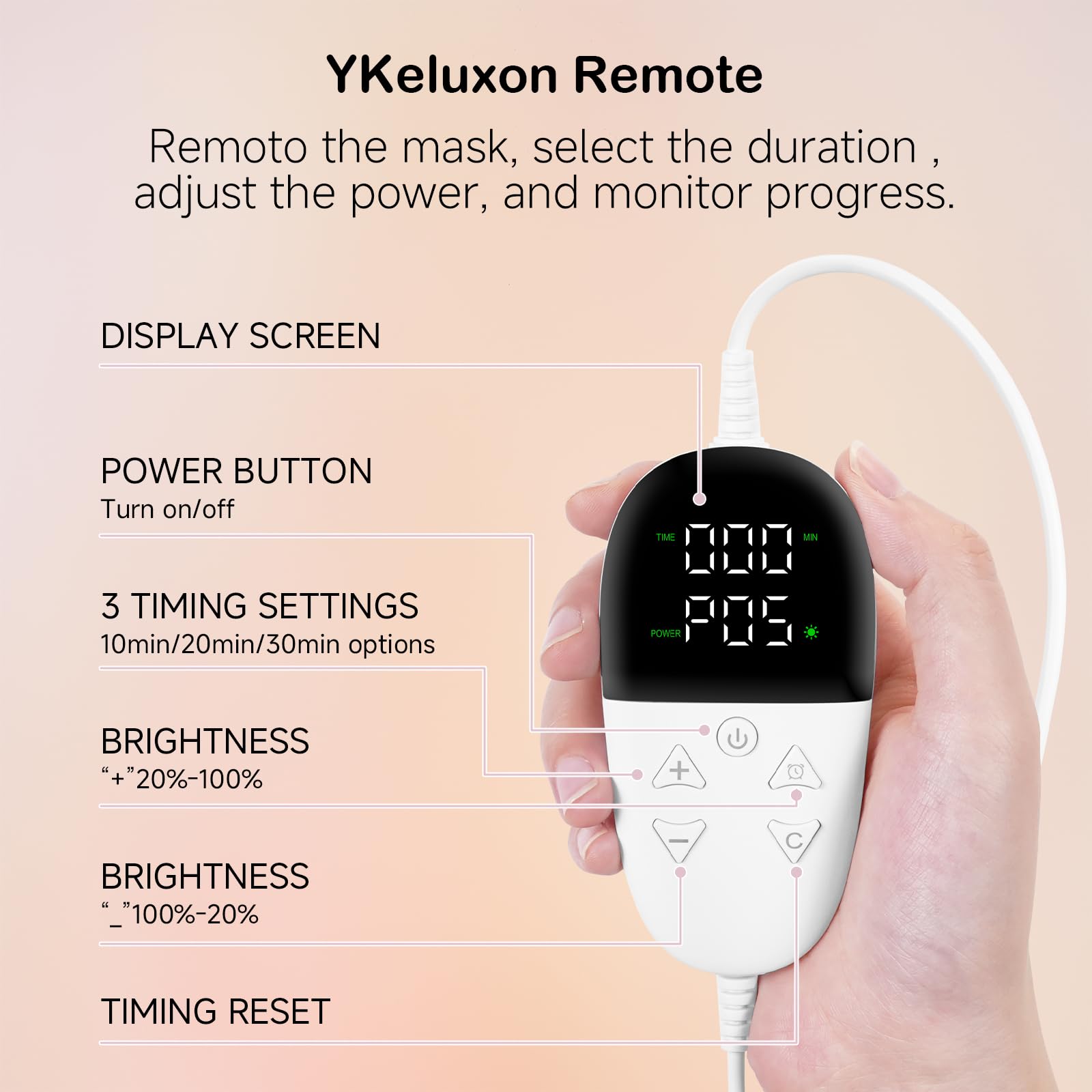 YKeluxon Remote control lets you adjust time and intensity.