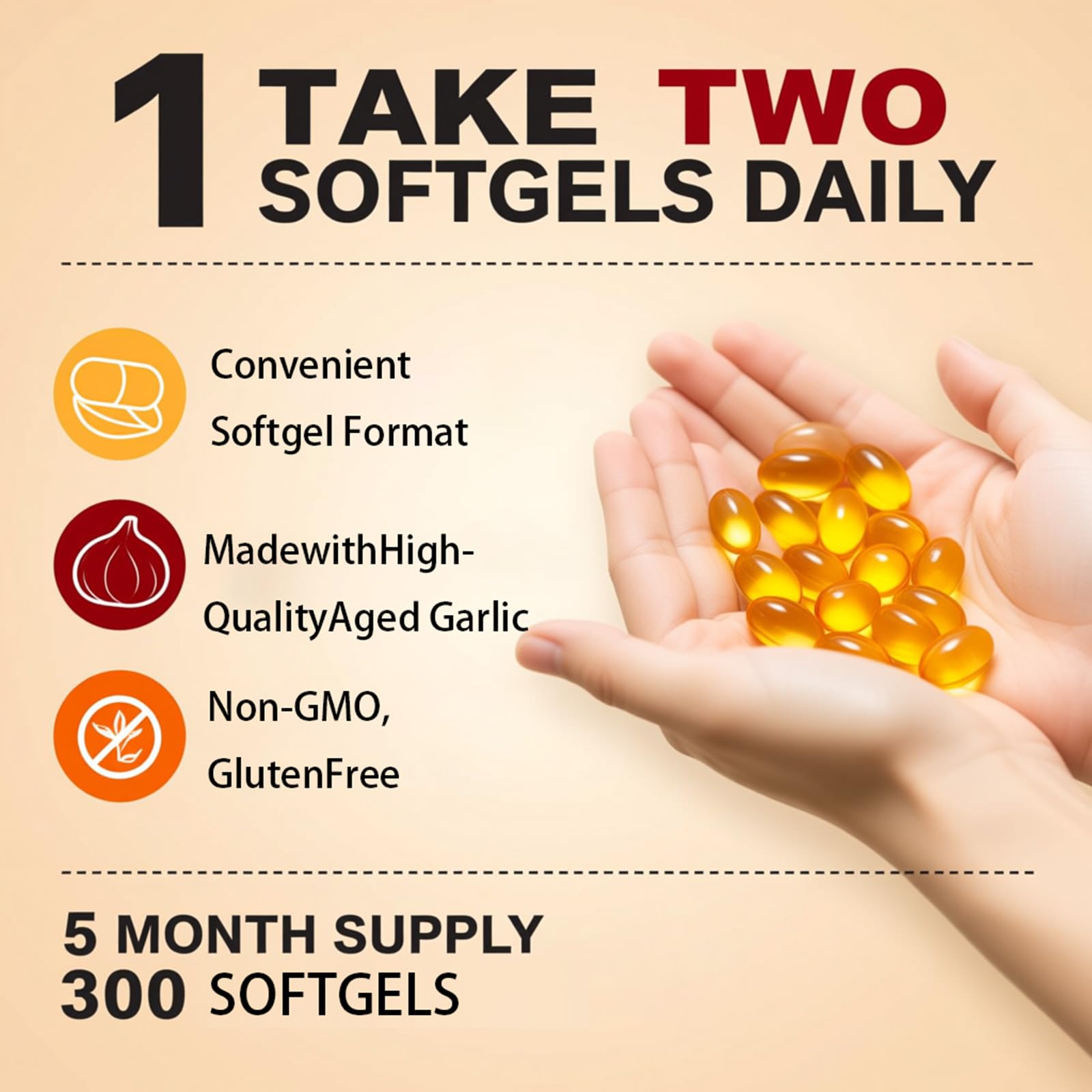 Close-up of YLOTRE Elare garlic capsules emphasizing smooth, odorless intake for easy daily use.