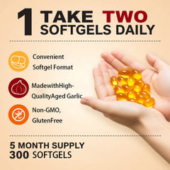 Close-up of YLOTRE Elare garlic capsules emphasizing smooth, odorless intake for easy daily use.