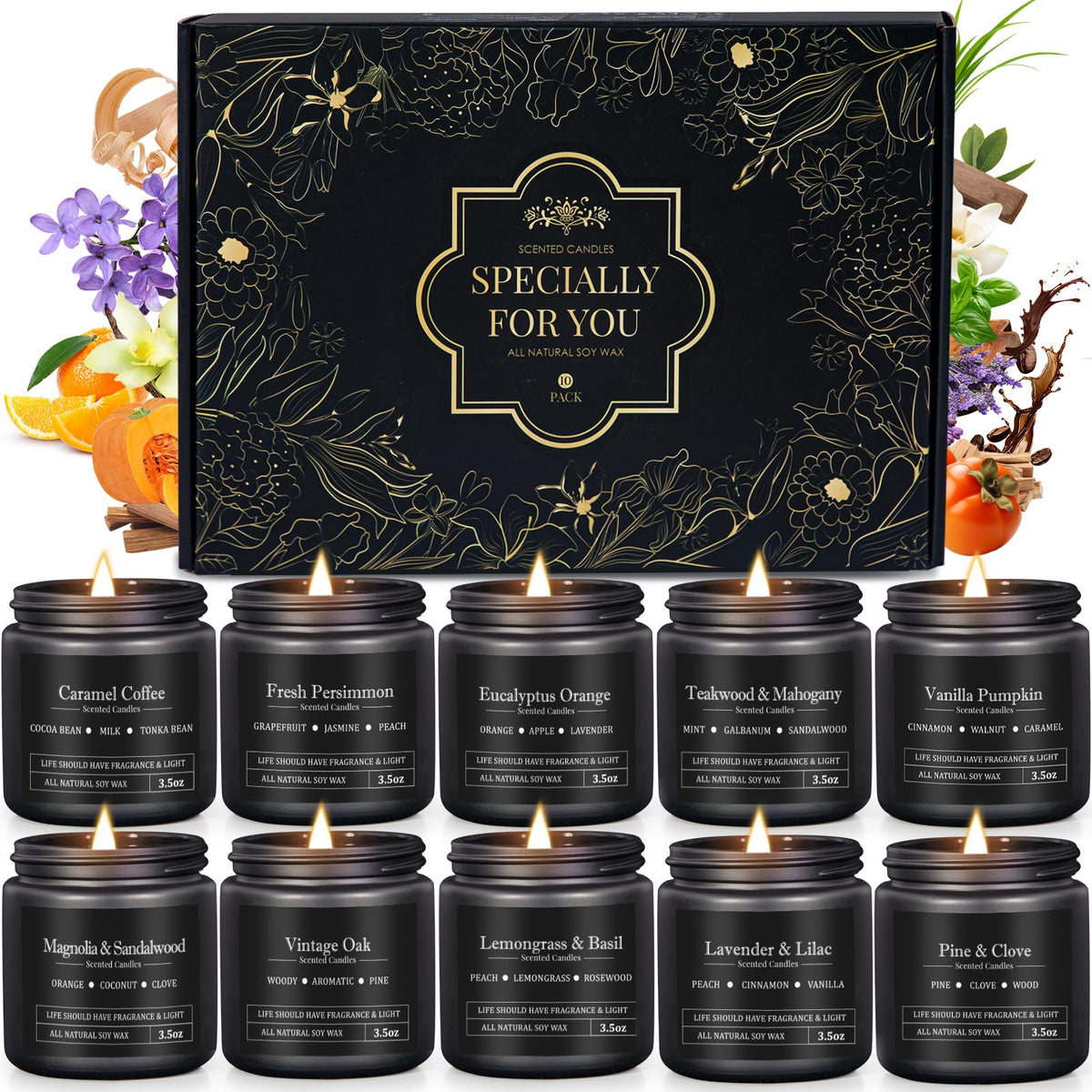 YMing 10-pack masculine candles gift set in black box for versatile home fragrance.