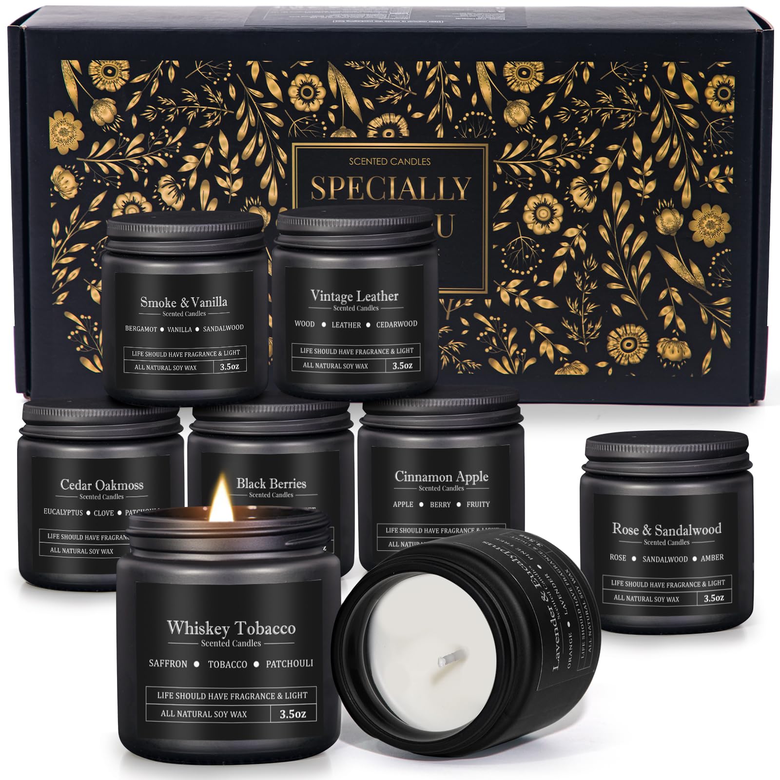 YMing 8-pack masculine candles with smoky-woody scents for a refined living space.